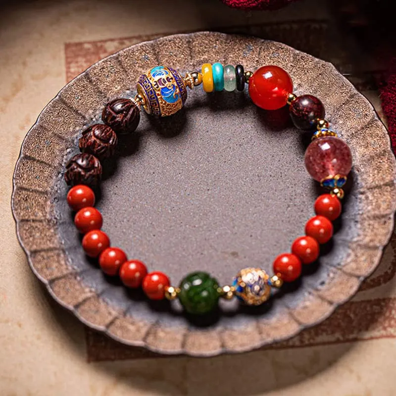 Cinnabar Small Leaf Red Sandalwood Jade Blessing Bracelet