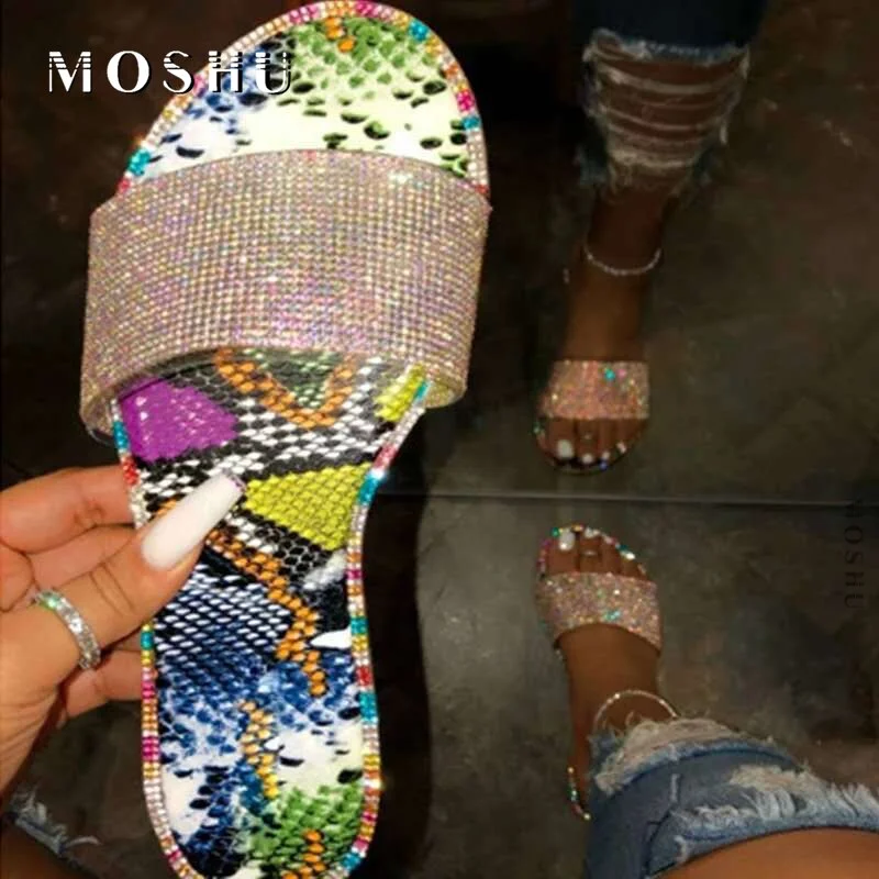 Summer Sandals Women Rhinestone Slippers Shoes Diamond Glitter Slides Sandalias Femme Slip On Flip Flops Ladies Flat Sandals