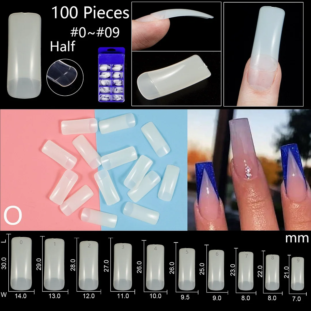 100pcs/set 10 Sizes Full Cover False Nail Tips Ballerina Coffin Fake Nails Square Stiletto French Acrylic Press On Nails-Nail Inspo