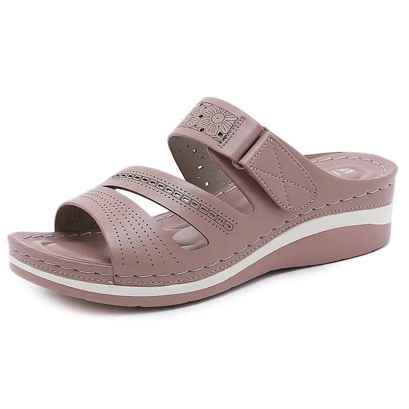 GKTINOO 2022 Women Slippers, PU Leather Shoes Comfy Platform Flat Sole Ladies Casual Soft Sandal Shopping Flat Sole Sandal