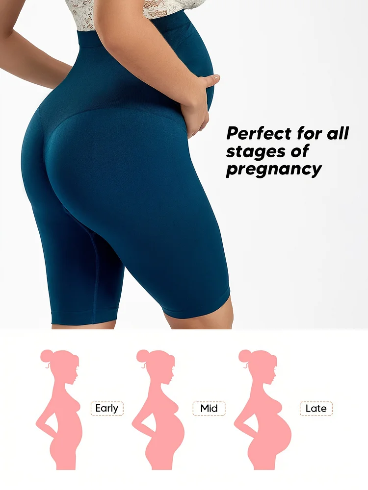 1 Pack Women's High-Waisted Maternity Shorts, Skinny Fit Polyamide 90% & Elastane 10% Knit Fabric, Solid Color Belly Support Underwear For Pregnant Women, Casual Style All-Season Maternity Clothing
