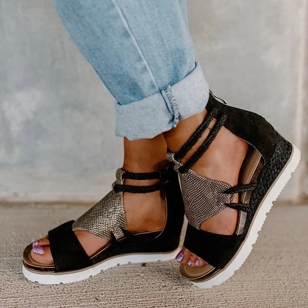 Women Sandals Summer Ladies Fashion Casual Wedge Heel Open Toe Fish Mouth Foreign Trade Roman Style Sandals Shoes Sandalias