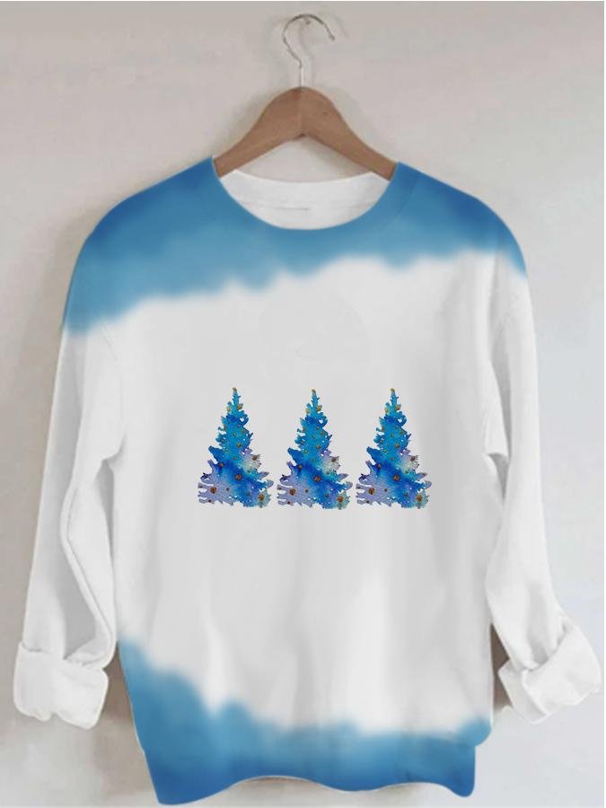 Women's Christmas Tree Printed Round Neck Sweatshirt