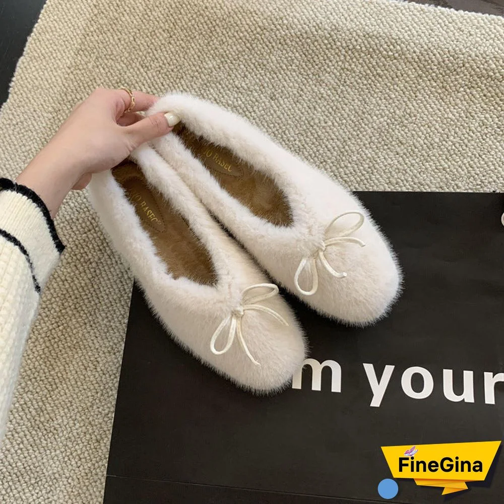 Women's Casual Solid Color Shoelace Round Toe Flat Sole Plush Shoes