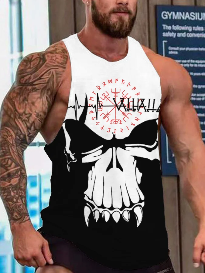Broswear Men's Viking Valhalla Vegvisir Skull Contrast Color Tank Top