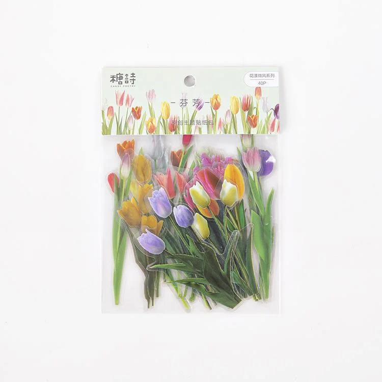 JOURNALSAY 40pcs/set PET Lovely Floral Flower Diary Label  Sticker