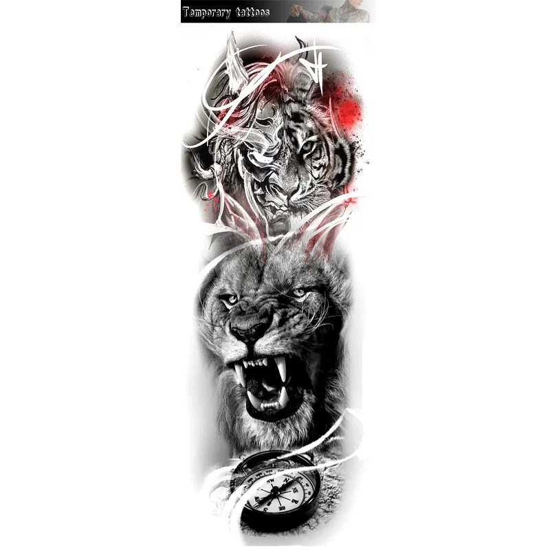 Waterproof Temporary Tattoos Skeleton Hand For Men Women Horrer Adult Wolf Tiger Full Skull Totem Tatto Body Arm Legs Tattoos