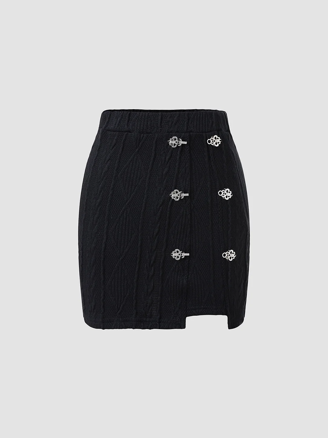 Metal Decor Asymmetrical Hem Knit Mini Skirt