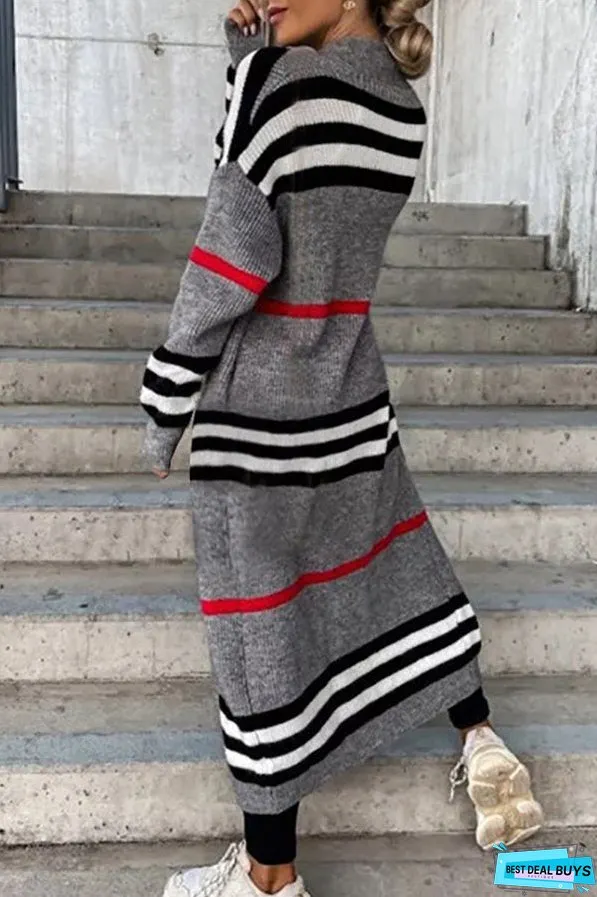 Casual Street Striped Patchwork V Neck Outerwear