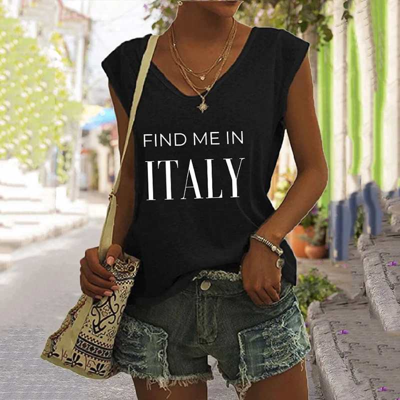 Gilet casual stampato "Trovami in Italia" da donna