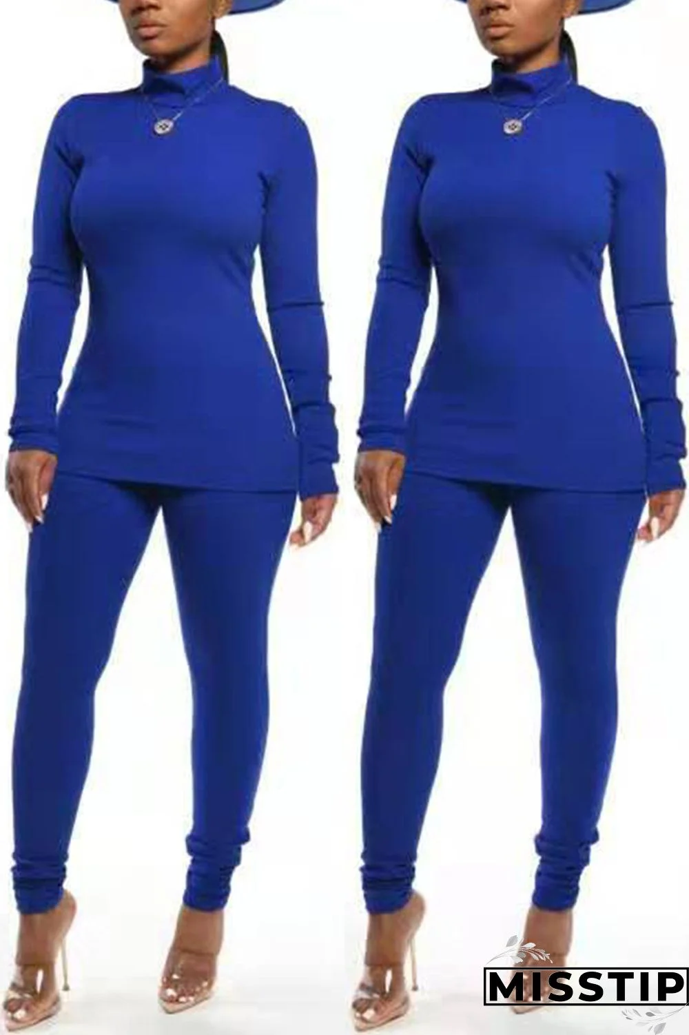 Orange Autumn And Winter Casual High Collar Solid Color Two-Piece Suit