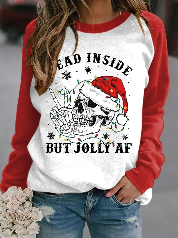 Women's Dead Inside But Jolly AF Print Casual Sweatshirt