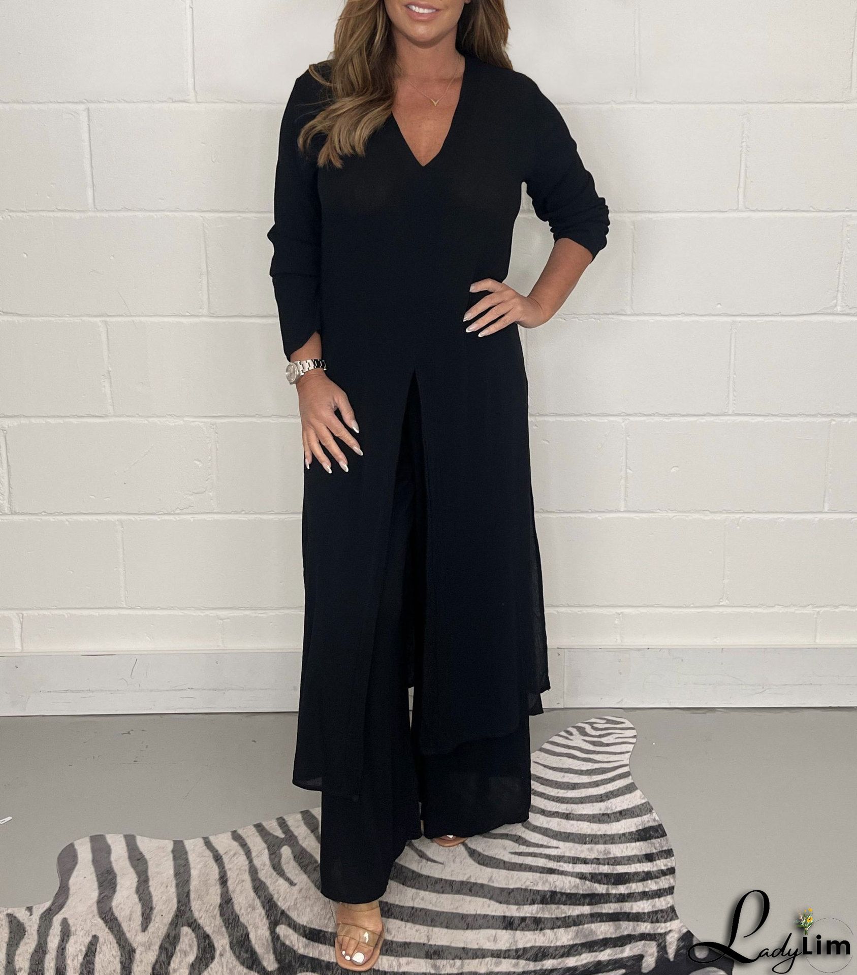 Plus Size New Autumn And Winter Sexy Deep V Stand-up Waist Jumpsuit