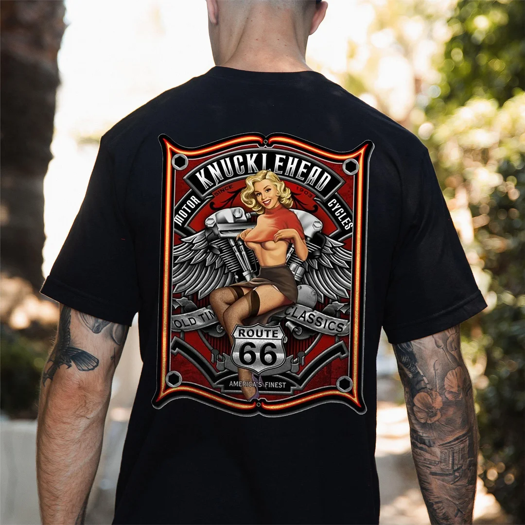 KNUCKLEHEAD Sexy Motorcycle Lady Print Men's T-shirt