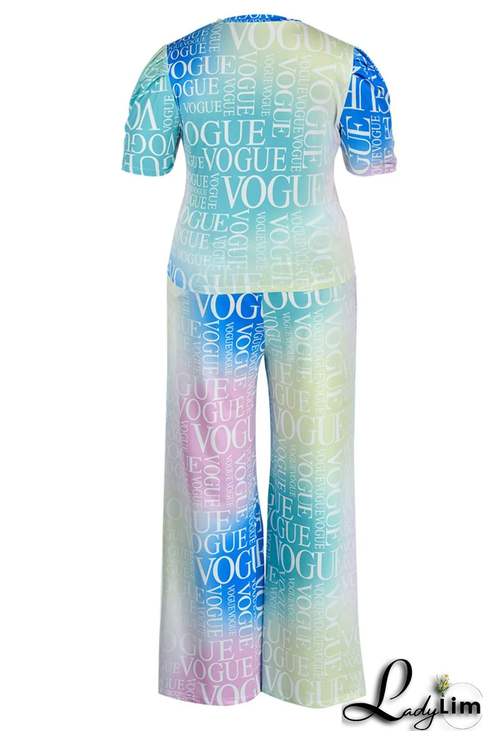 Cyanine Casual Print Patchwork O Neck Plus Size Two Pieces