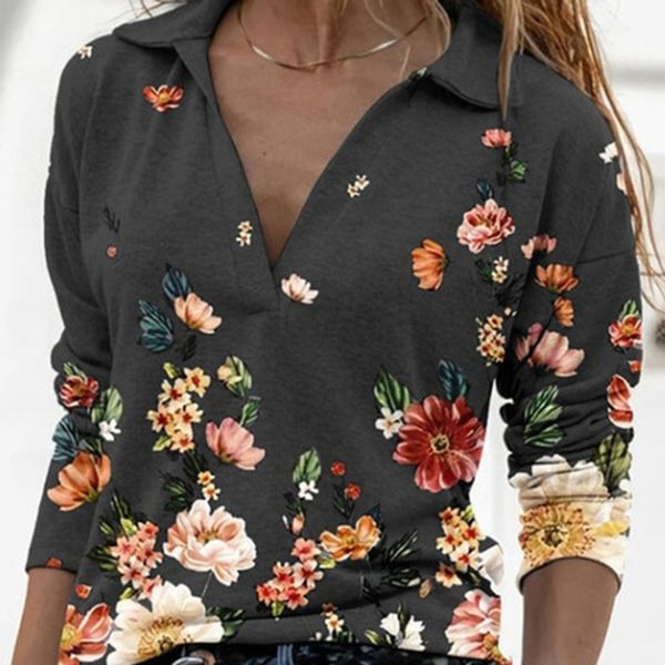 Spring and Autumn Casual Floral Printed Tops Women Fashion Stand Collar Long Sleeve Shirt Pullover Slim Fit Blouses - Shop Trendy Women's Clothing | LoverChic