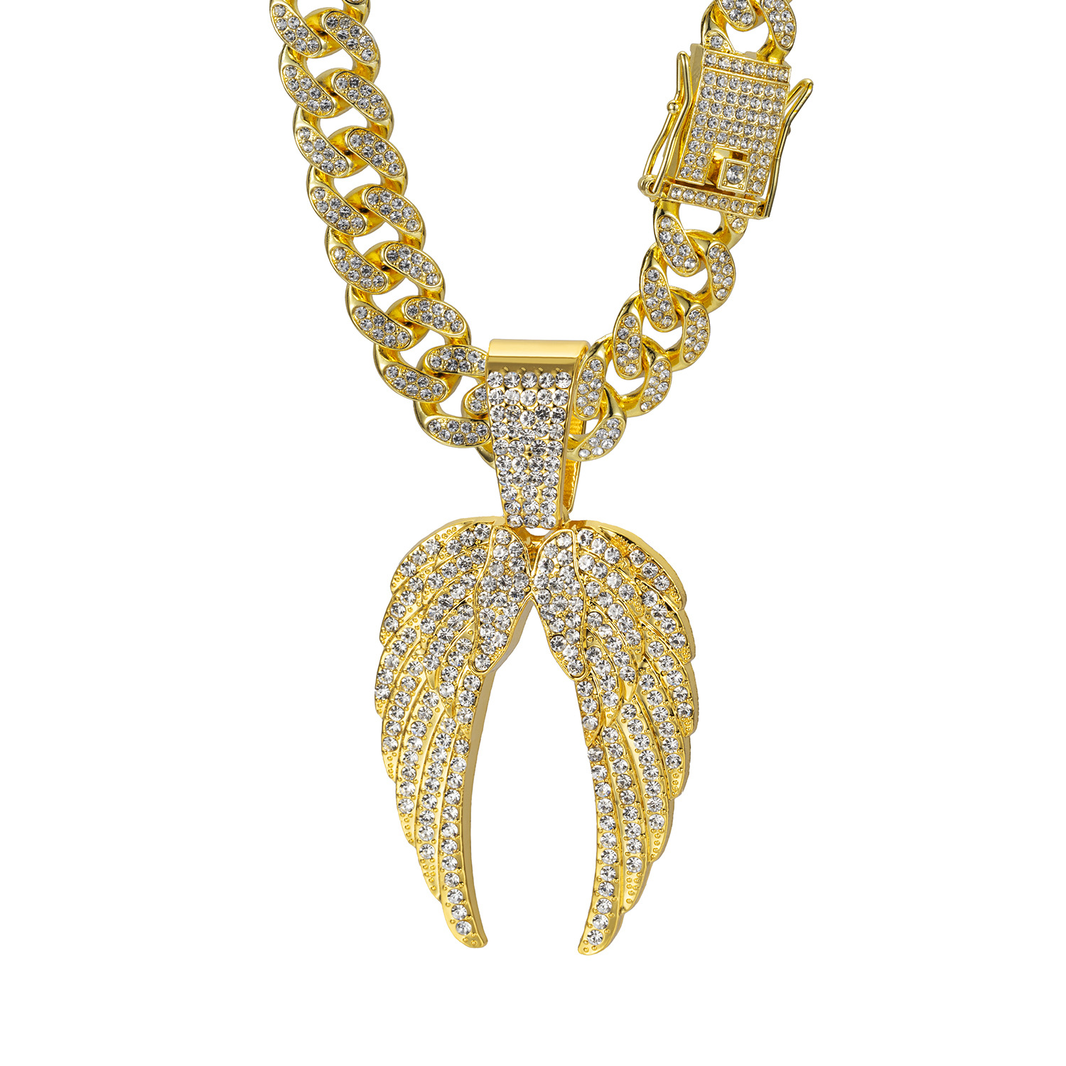 Hip Hop Alloy Diamond Wings Pendant Cuban Necklace - SOPULA
