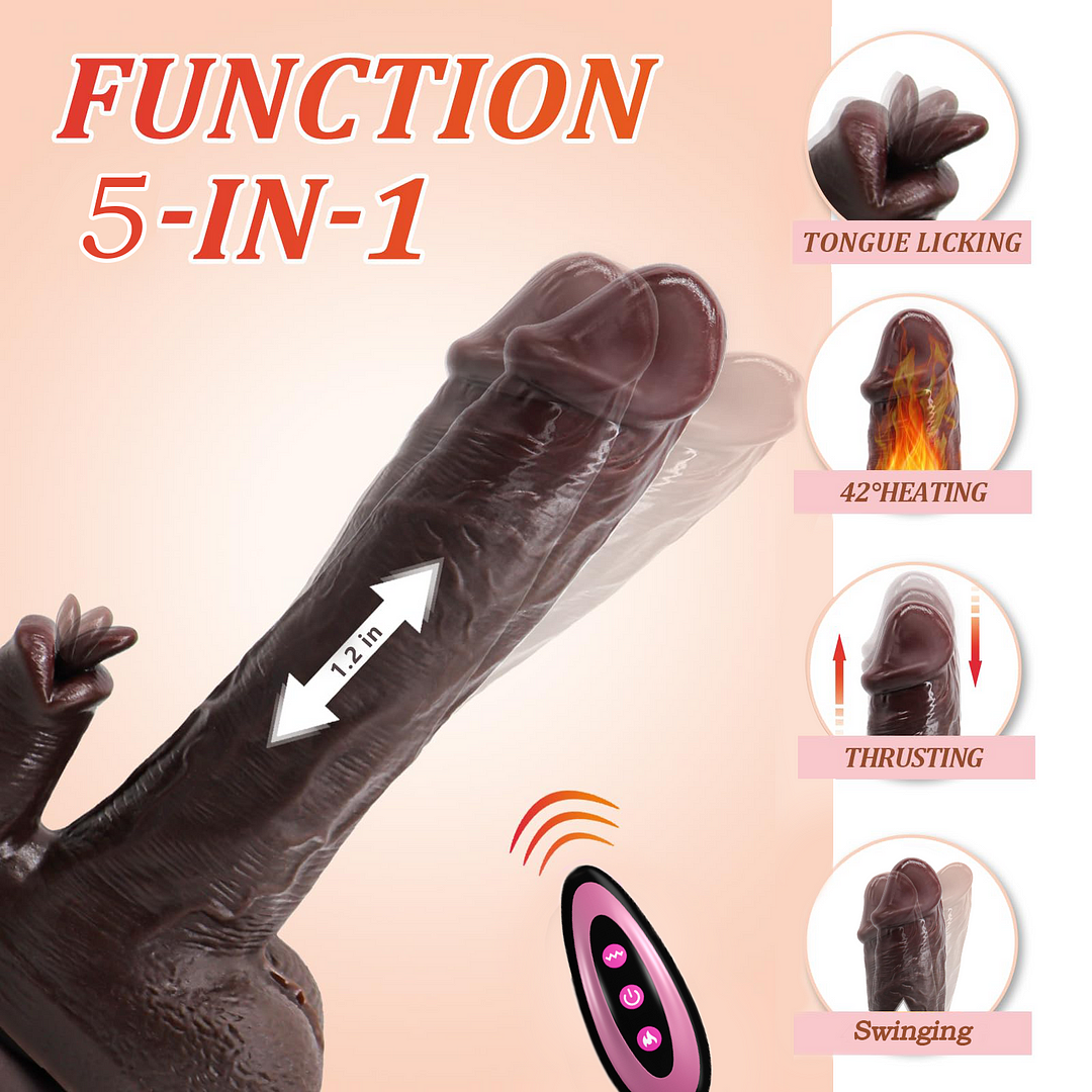 Black Warrior 8.5in Remote Control 7 Thrusting 10 Vibrating Licking Heating Dildo Vibrator
