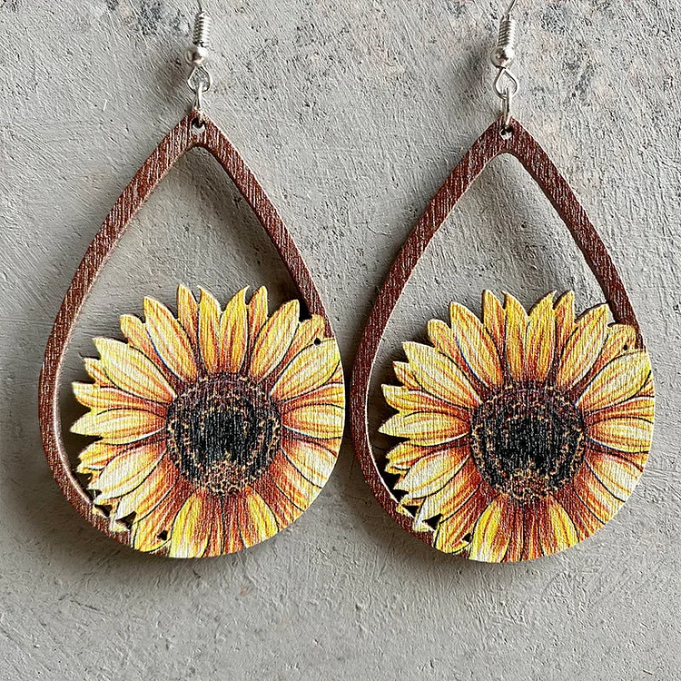 American Western Water Drop Earrings Print Element Sunflower Cactus Earrings