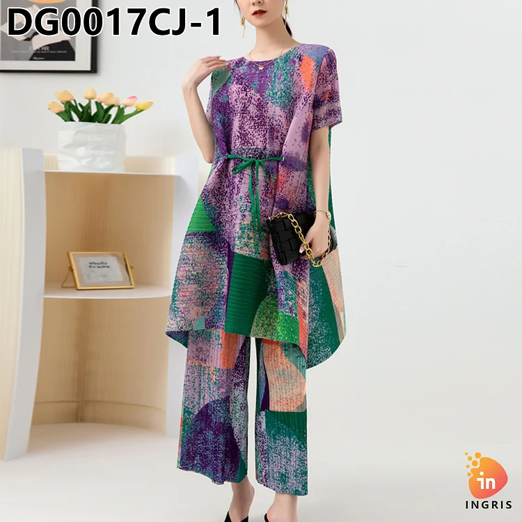 High quality autumn printed loose pleated thin skirt suit for women new two-piece set-DG00017CJ