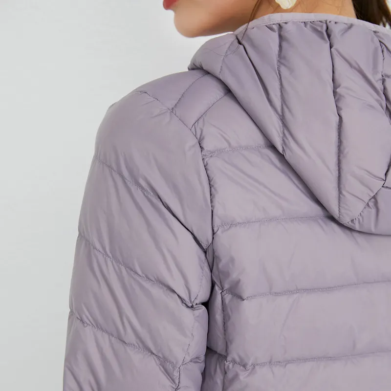 Uveng 2024 New Down Jacket Female Light Short Hooded Korean Version Large Size Slim Warm White Duck Down Pure Color Coat Tide