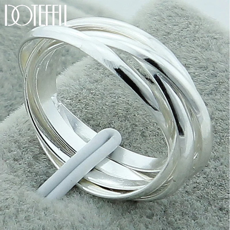 DOTEFFIL 925 Sterling Silver Five Circle Coil Ring For Women Jewelry