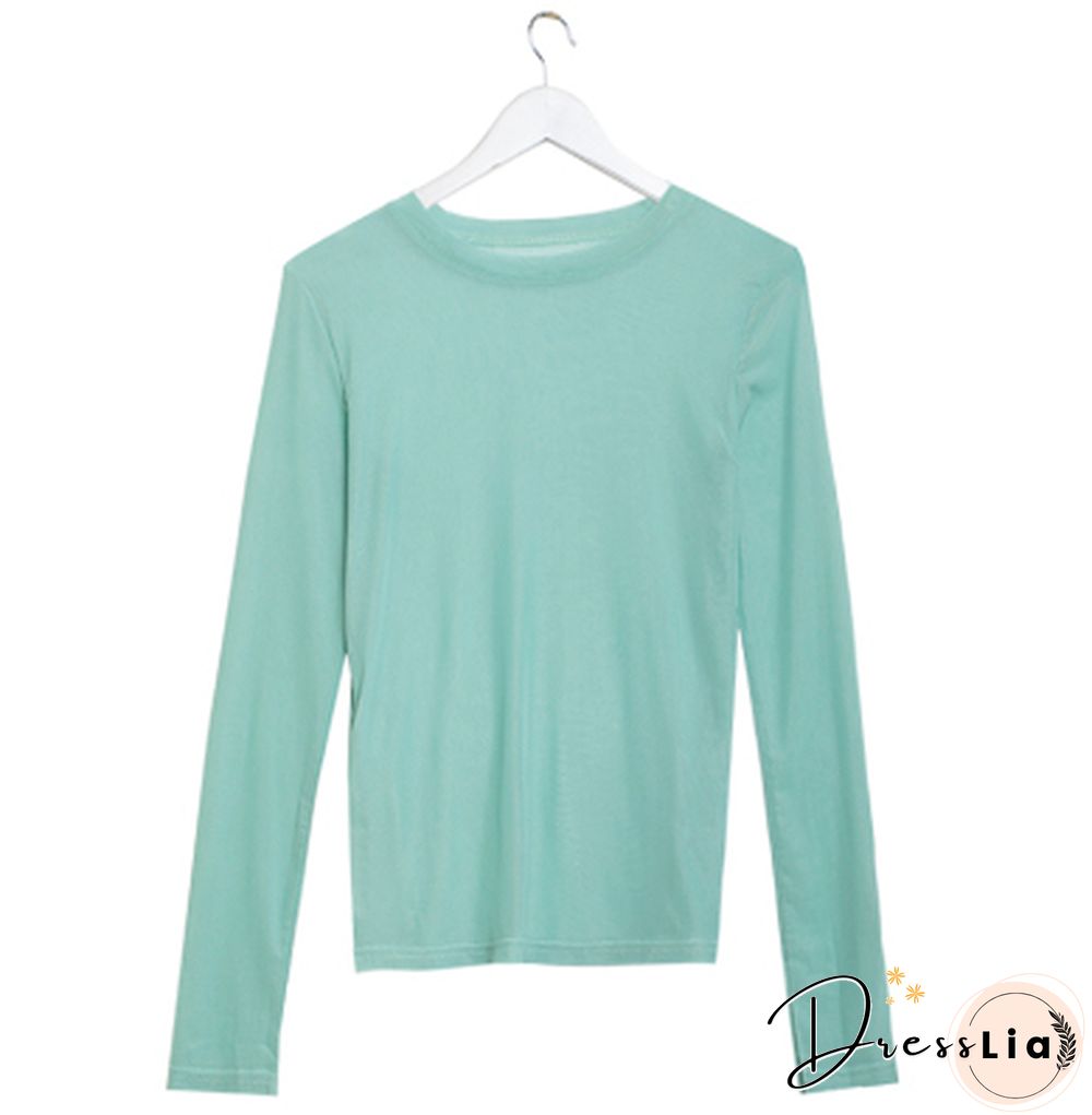 Oumea Women Beach Cover-Up Sheer Mesh Top Beach Wear Hawaiian Mesh Shirt Long Sleeve Casual Candy Color Solid Sweet Mesh Top