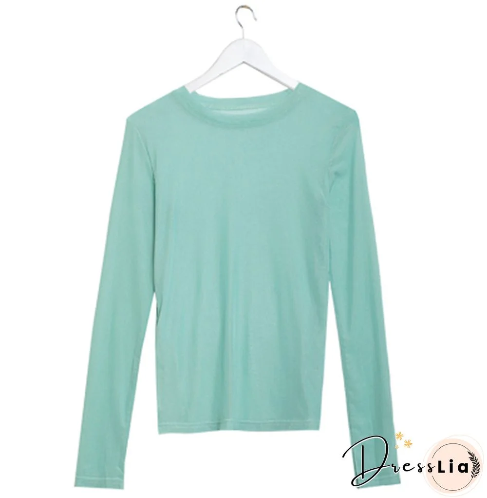 Oumea Women Beach Cover-Up Sheer Mesh Top Beach Wear Hawaiian Mesh Shirt Long Sleeve Casual Candy Color Solid Sweet Mesh Top