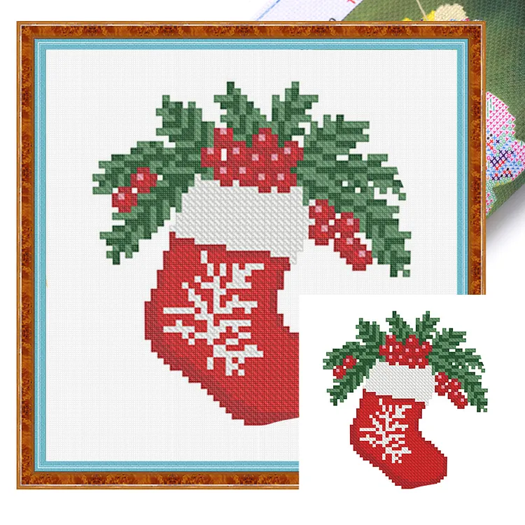 【Mona Lisa Brand-Cotton】Christmas Stocking 20*20cm 11CT Stamped Canvas Cross Stitch gbfke