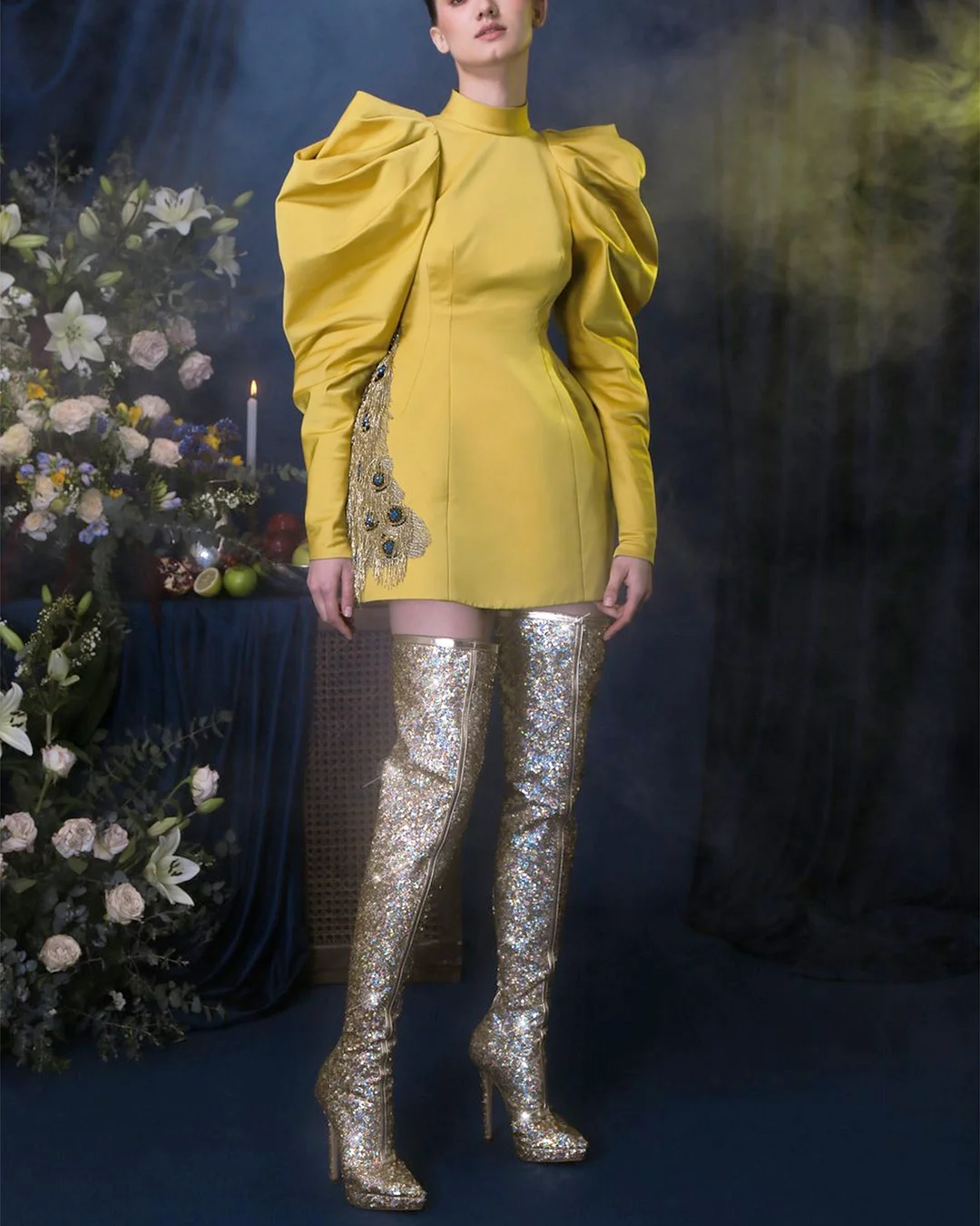 Women's Lantern Sleeve Peacock Embroidery Dress