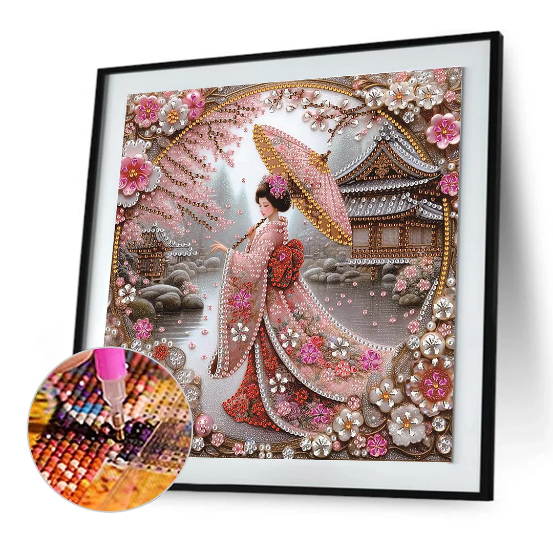 Japanese Beauty Special Shaped 5D DIY Partial Drill Diamond Painting Kit 30x30cm