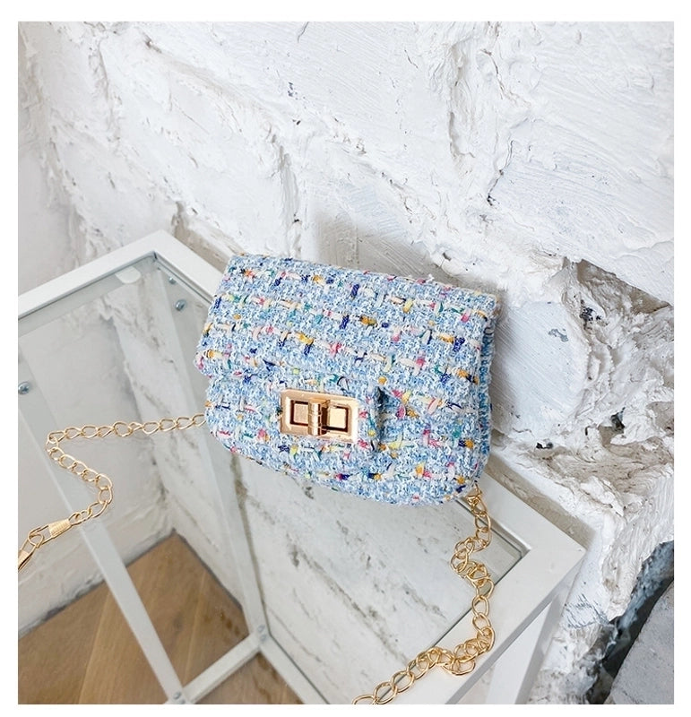 Girl’s Small Cotton And Linen Solid Color Fashion Square Flip Cover Crossbody Bag