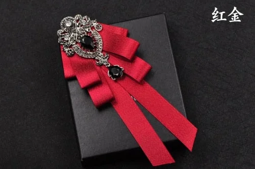 High-quality Fashion Handmade Red Diamond Bow Tie Wedding Collar Bowtie Brooch Pocket Towel Square Set Gifts for Men Accessories