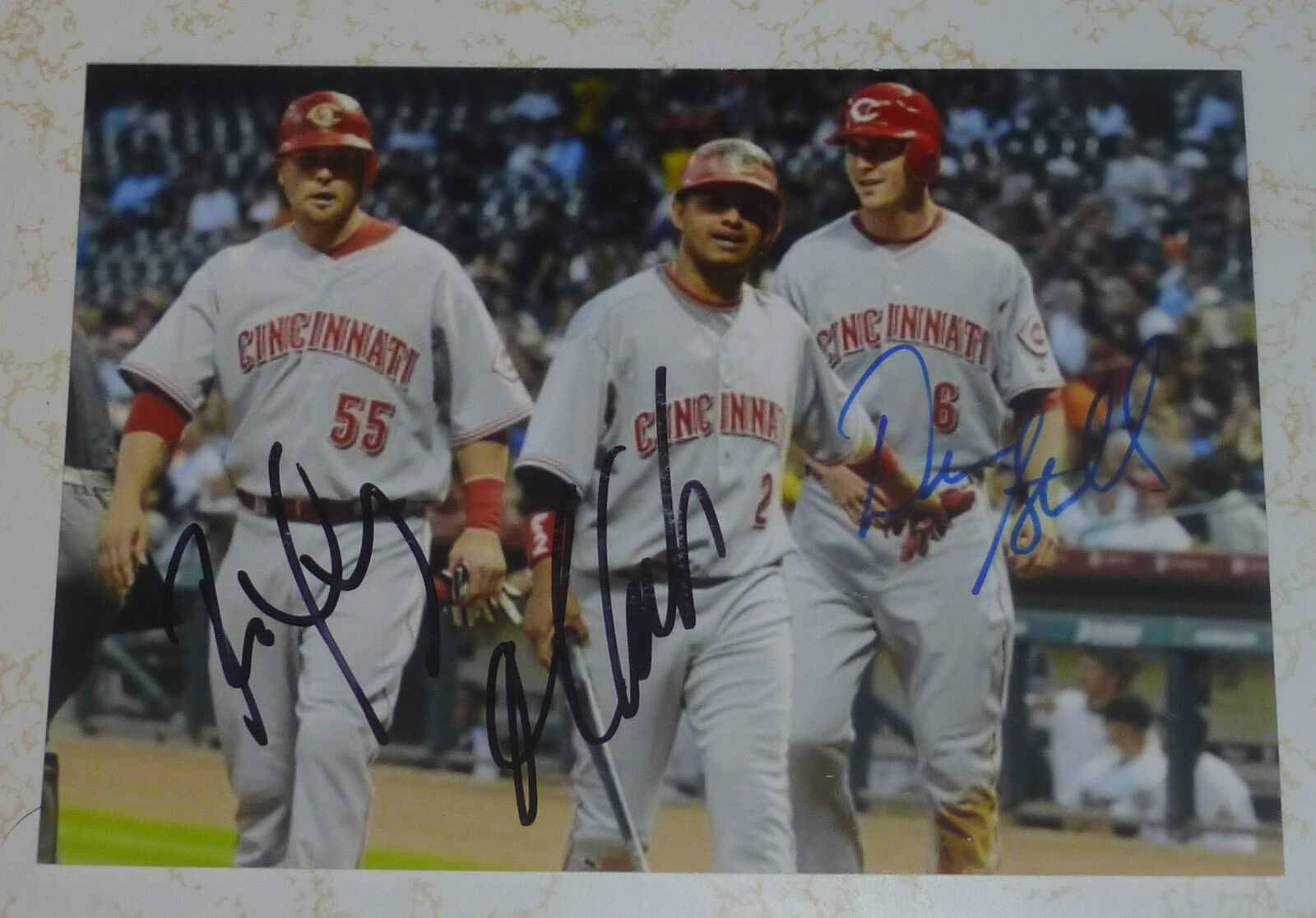 Drew Stubbs Orlando Cabrera Ramon Hernandez auto Photo Poster painting Reds signed autograph