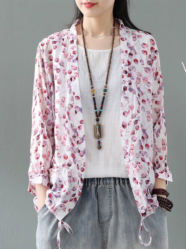 Long Sleeve Print Bandage Vintage Kimono For Women P1535648