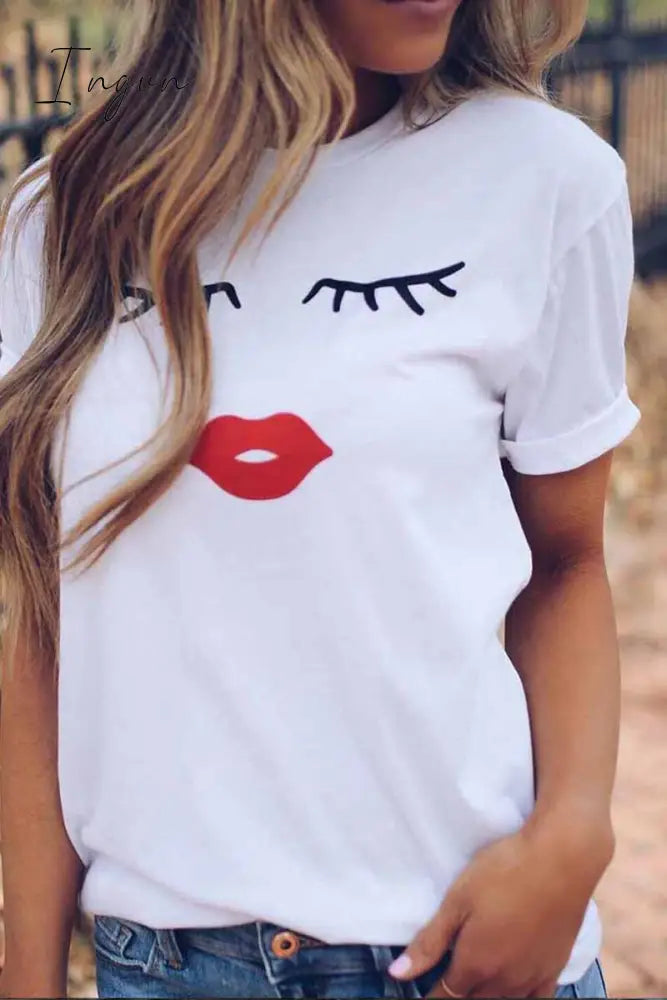 Ingvn - Colorful Round Neck Print T-Shirt Xs / White Tops