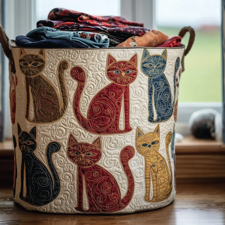 Whimsical Cat Quilted Laundry Basket GFTONL5914