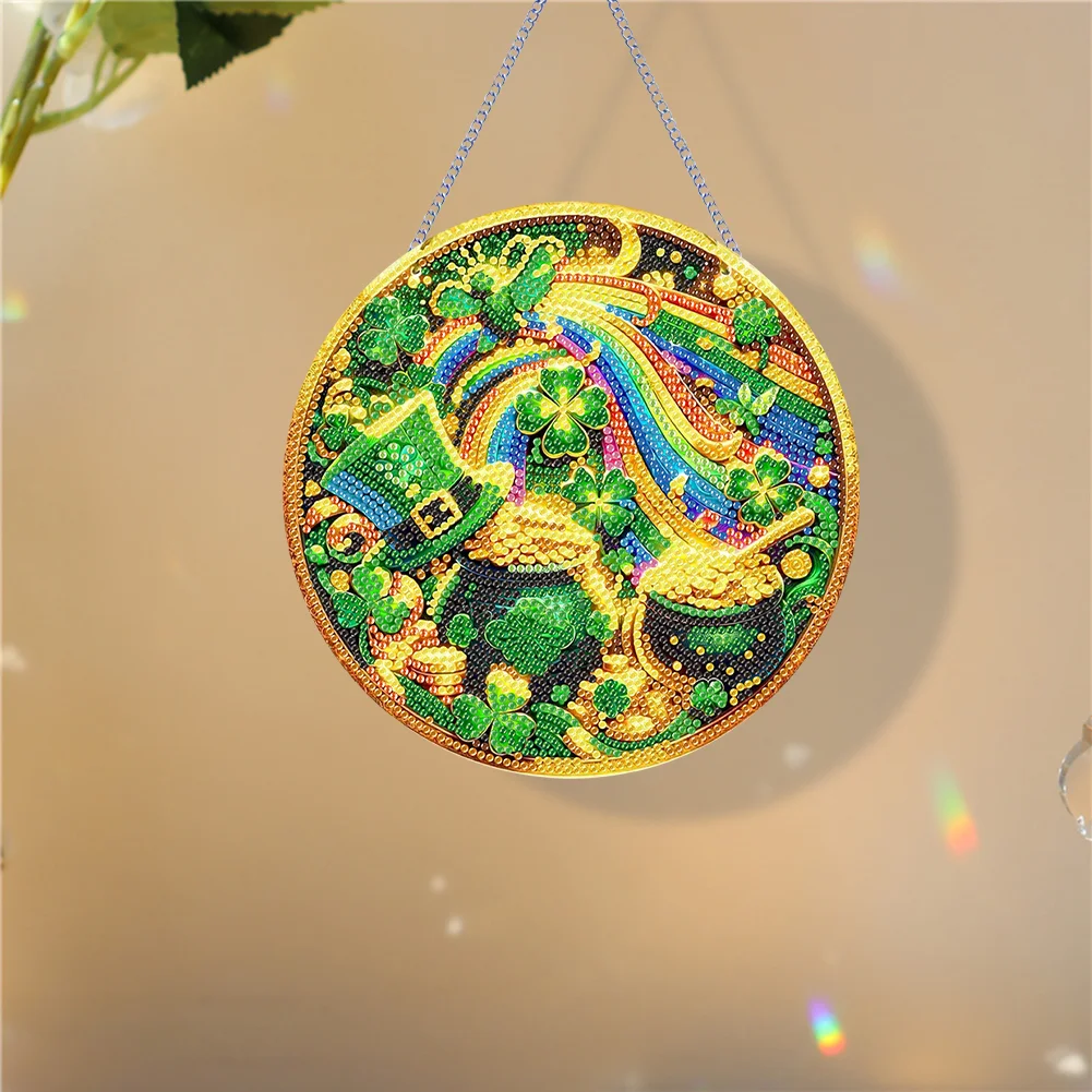 DIY St Patrick Lucky Clover Acrylic Wreath Diamond Painting Hanging Pendant Wall Decor