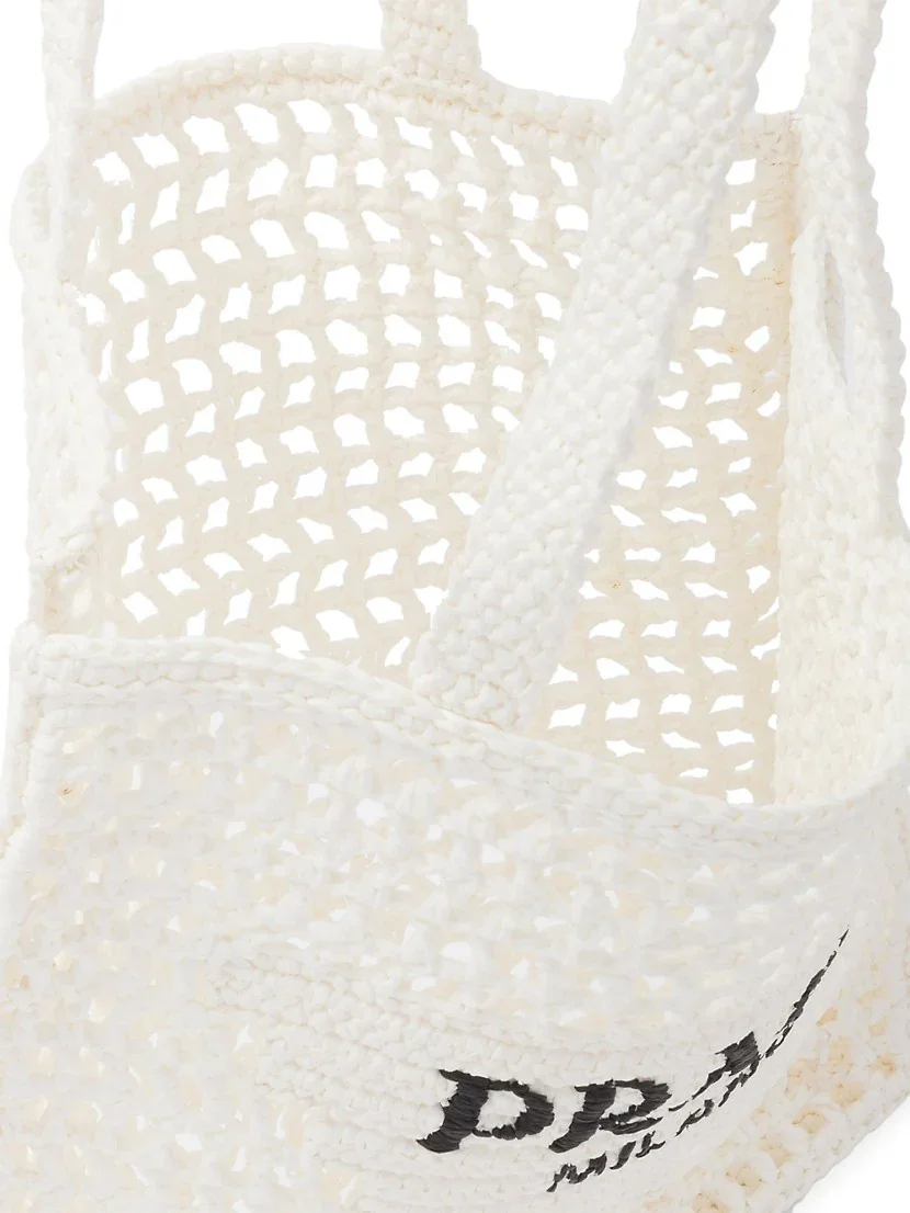 Prada Raffia Tote Bag white