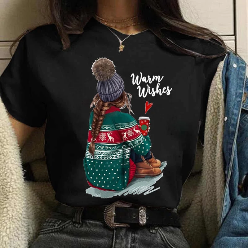 Coffee Girl Casual Women's T-shirt New Black Girl's Top Round Neck Y2K Harajuku 90S Fashion Short Sleeve Clothes,Drop Ship