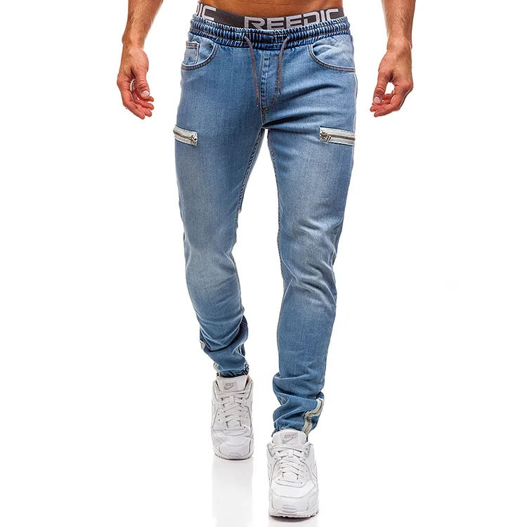 BrosWear Casual Frosted Zipper Sport Fashion Jeans