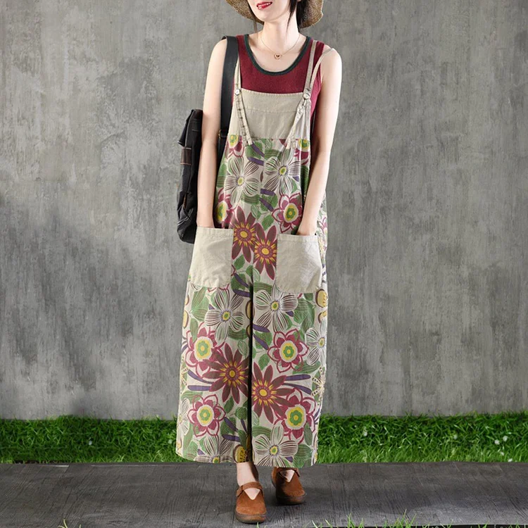 Fashion Printed Cotton Loose Casual Jumpsuit