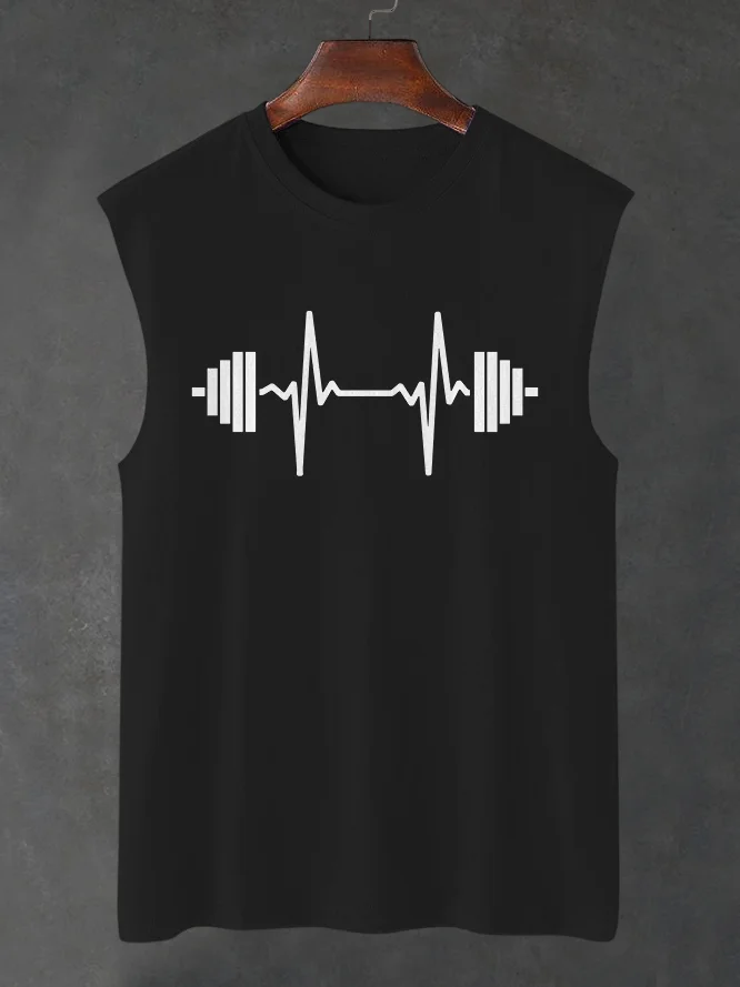 Men's Barbell And Music Print Cotton Tank Top