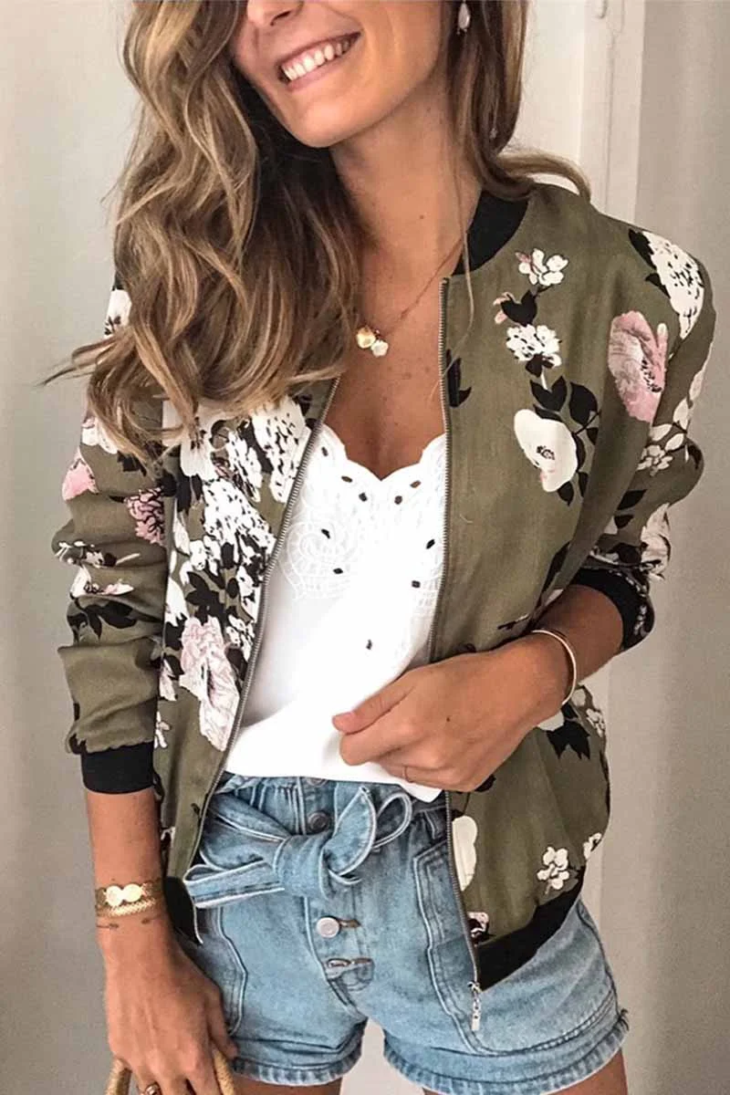 Casual Fashion Printed Round Neck Long Sleeve Jacket(3 Colors)