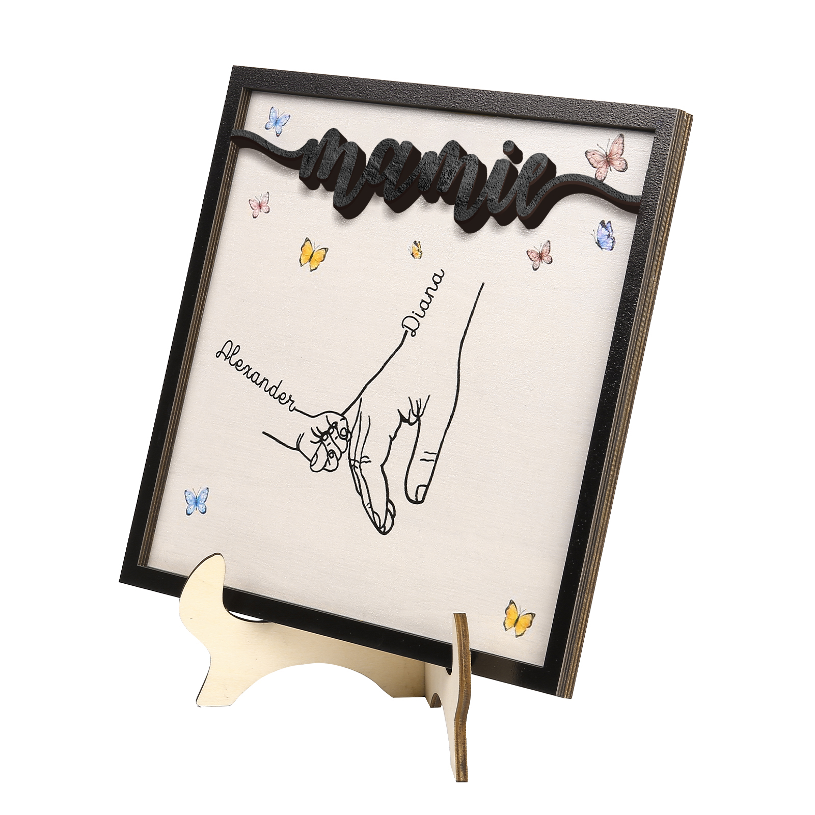 À ma Mamie - Décoration en bois la Main dans la Main 2 Prénoms Personnalisés Ornement Famille