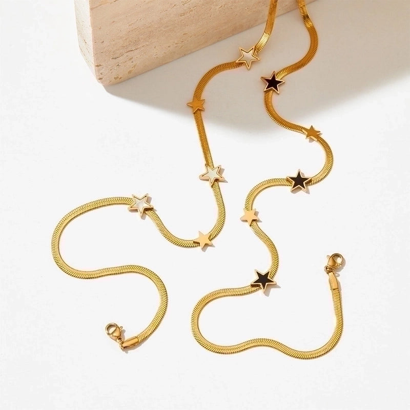 3 Pieces 304 Stainless Steel Titanium Steel White Gold Plated Gold Plated Classic Style Plating Star Bracelets Necklace