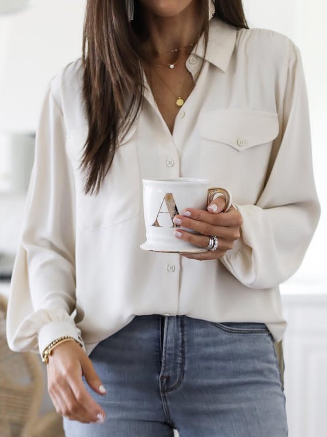 Plus Size Long Sleeve Plain Casual Shirts Tops