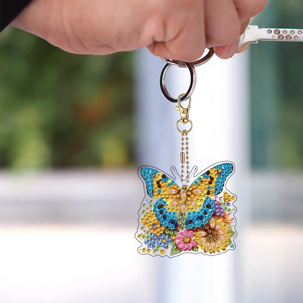 6Pcs Double Sided Special Shaped Butterfly Diamond Painting Keychain for Adults
