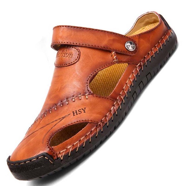 Men's Genuine Leather Soft Breathable Sandals Slippers | ARKGET