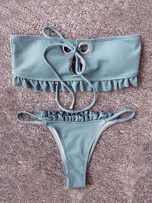 Falbala Lace-Up Bikinis Swimwear
